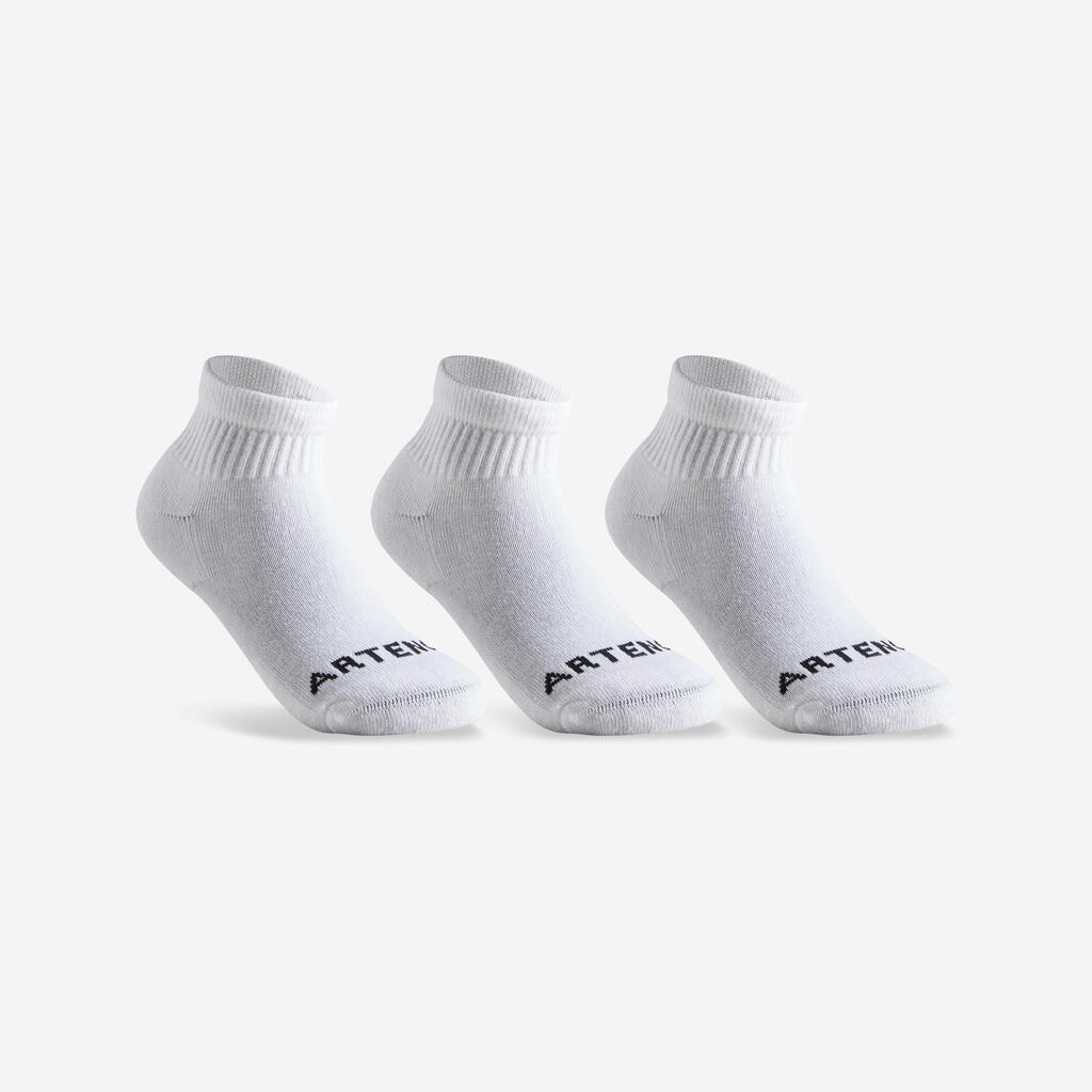 CHAUSSETTES DE SPORT ENFANT MI-HAUTES  ARTENGO  RS 100 BLANC LOT DE 3